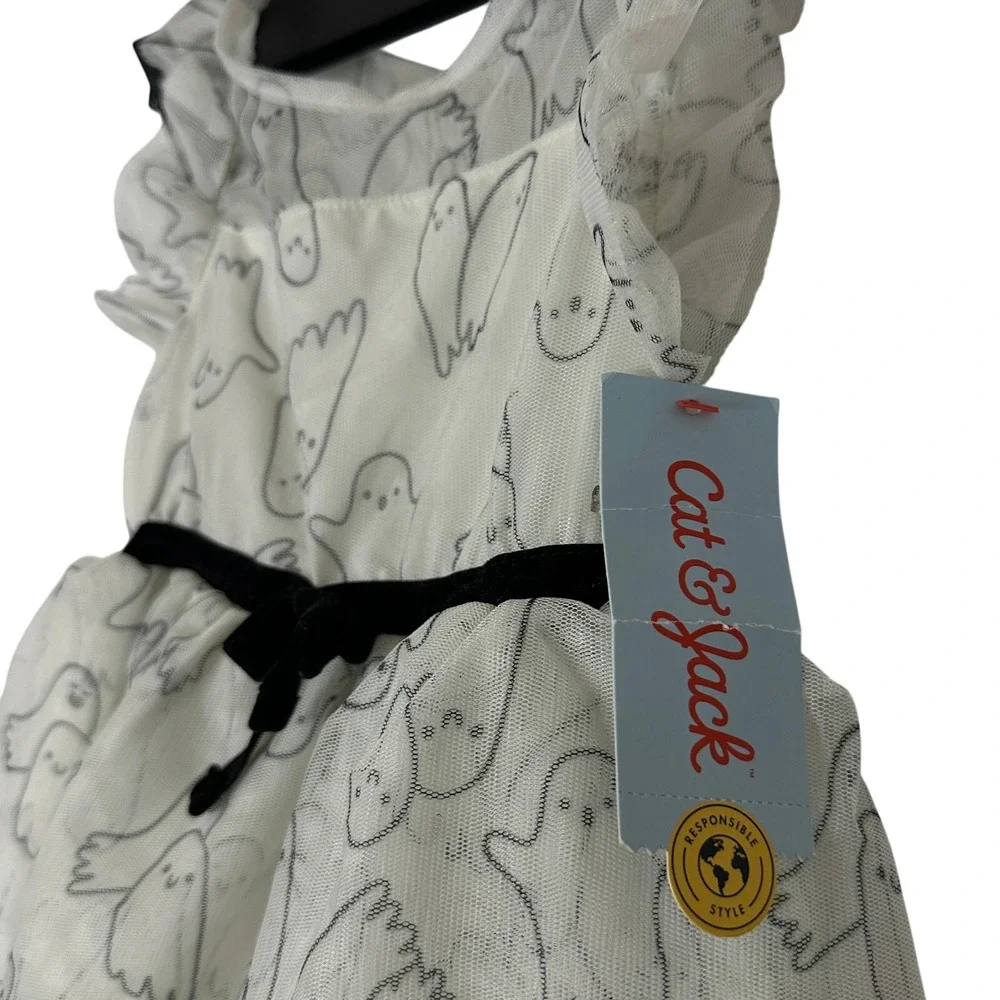 Cat & Jack Toddler Girls Halloween Ghost Print Tulle Dress White 18M NWT
